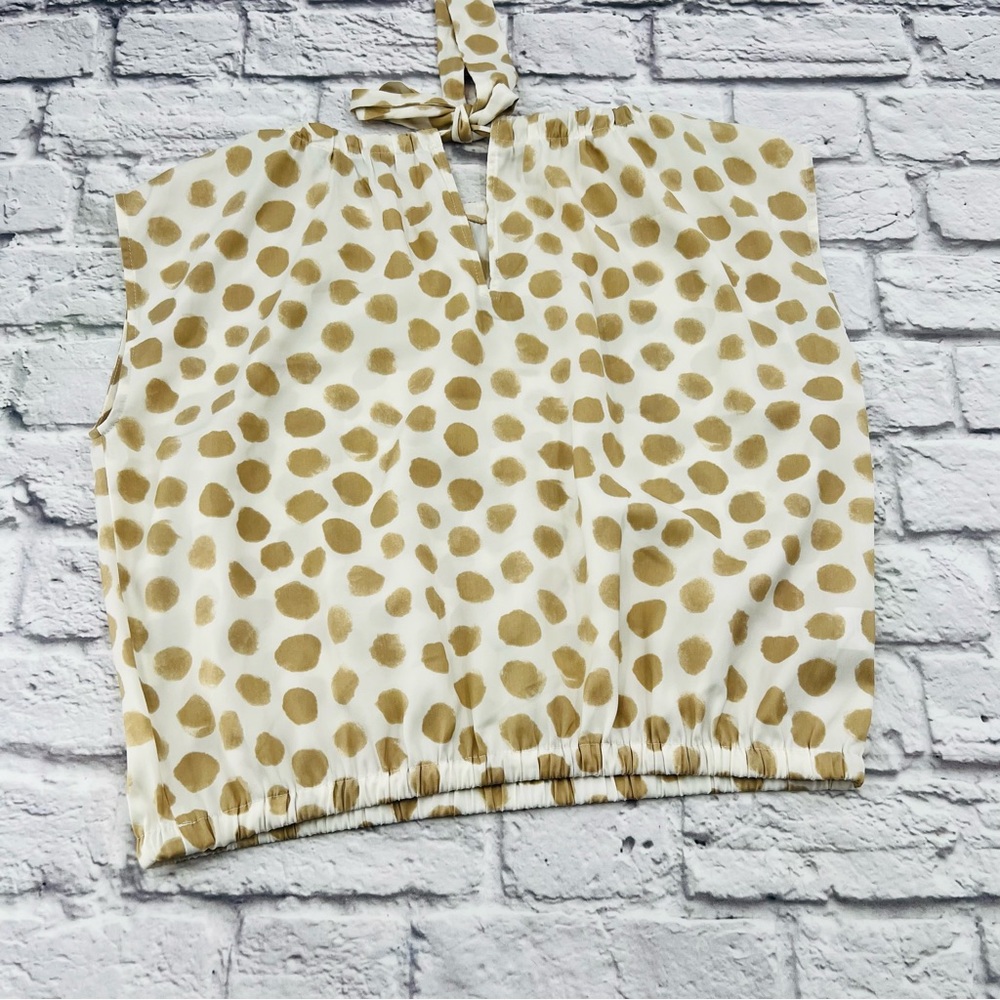 LOFT Polka Dot Shirt Blouse Womans Size XS White Tan Sleeveless Crop - Picture 7 of 7